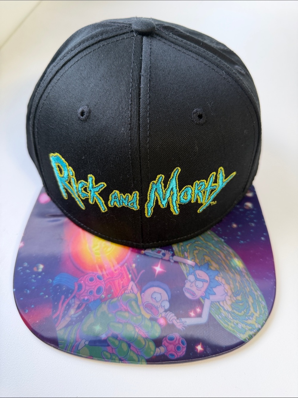 Rick and Morty Black Snapback Hat with Multicolor Printed Brim